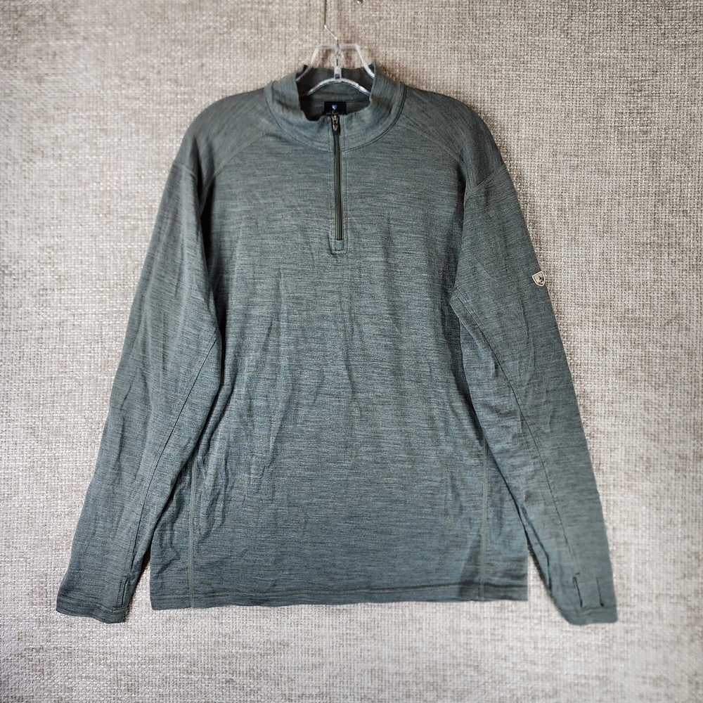 Kuhl Skar 1/4 Zip Pullover Merino Wool Baselayer Mens L Green Lightweight *Holes